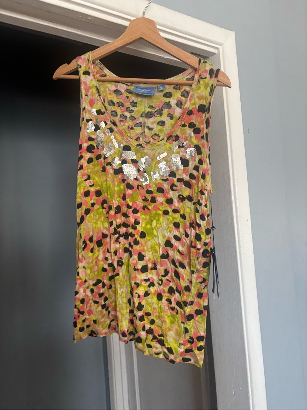 Simply Vera Wang Beaded Multicolor Leopard Print Tank Top Sz PL